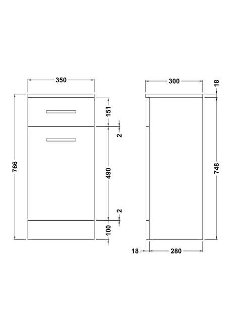 Nuie Mayford 1 Door 1 Drawer Floor Standing Cabinet – 330mm & 350mm, photo 4