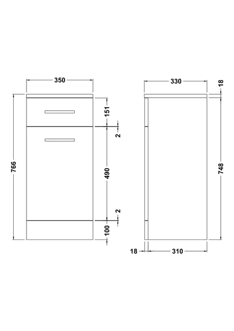 Nuie Mayford 1 Door 1 Drawer Floor Standing Cabinet – 330mm & 350mm, photo 3
