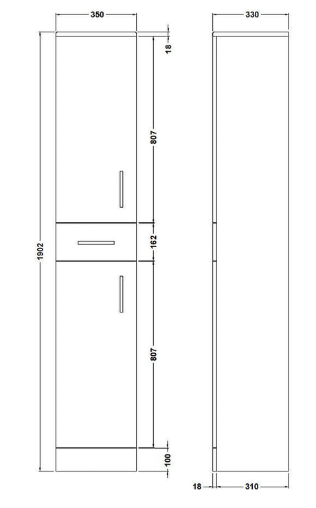 Nuie Mayford 350mm 2 Door 1 Drawer Floor Standing Tall Cabinet – Gloss White, photo 3