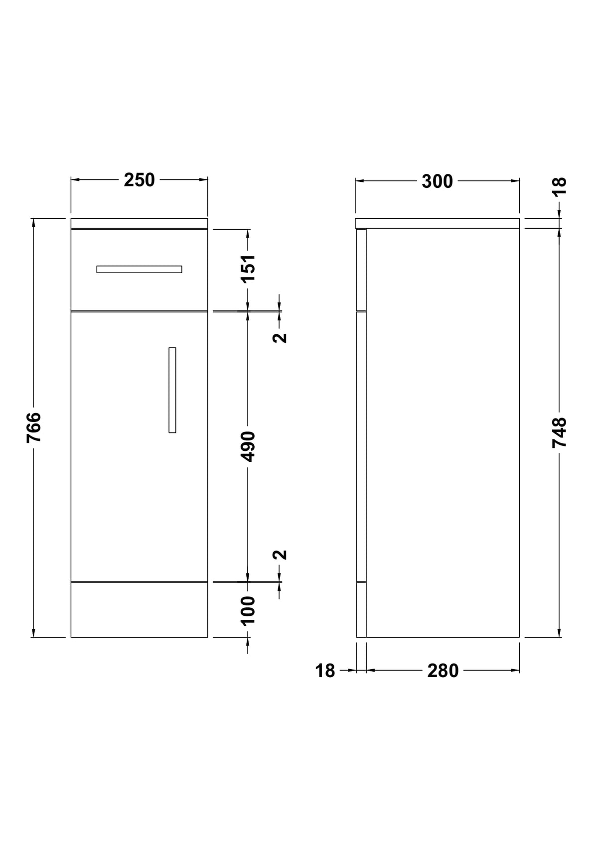 Nuie Mayford 250mm 1 Door 1 Drawer Floor Standing Cabinet – Gloss White, photo 3