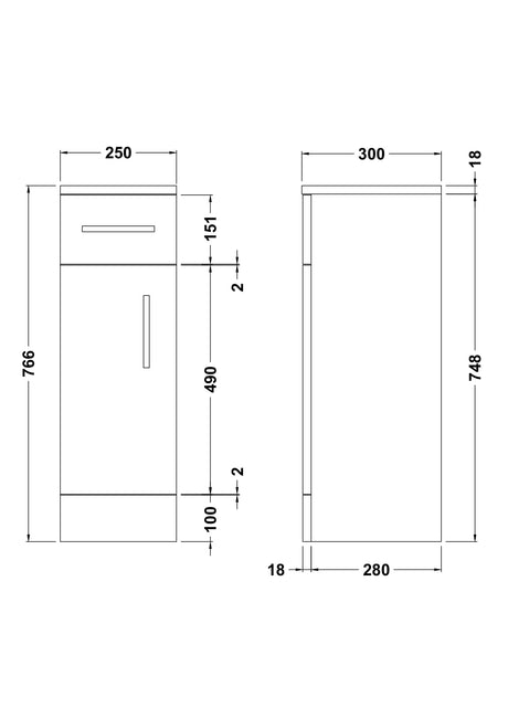 Nuie Mayford 250mm 1 Door 1 Drawer Floor Standing Cabinet – Gloss White, photo 3