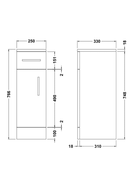 Nuie Mayford 250mm 1 Door 1 Drawer Floor Standing Cabinet – Gloss White, photo 3