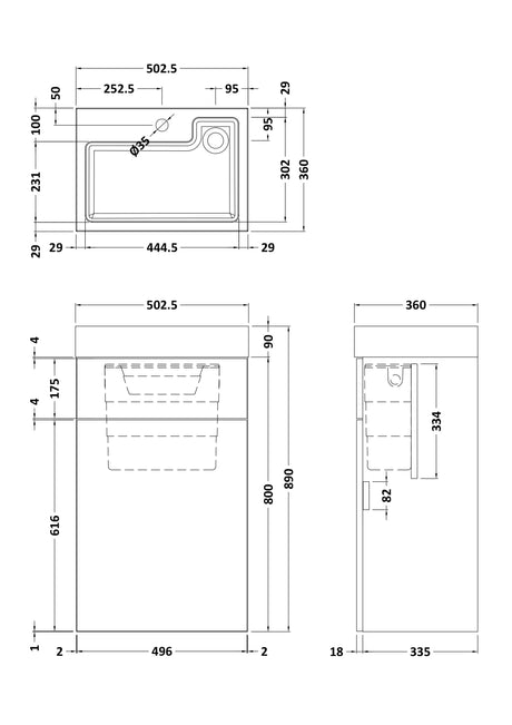 Nuie 500mm WC Unit with 1 Tap Hole Basin Bleached Oak, photo 2