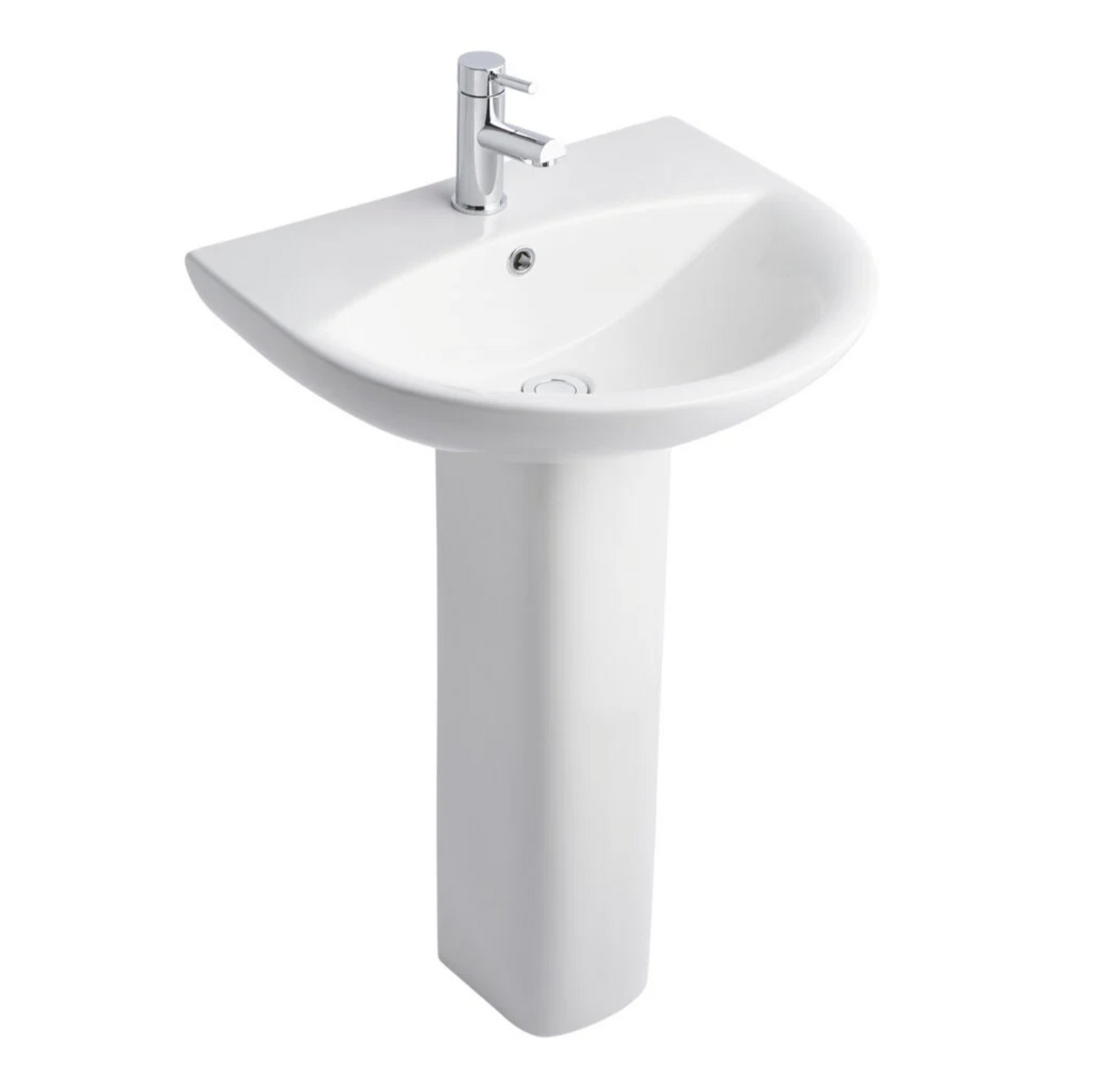 Kartell K-VIT Primo Round 550mm 1 Tap Hole Basin and Full Pedestal- White Gloss (PRI-55BAS-RO-PRI-PED)