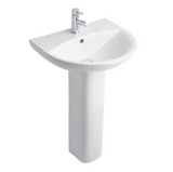 Kartell K-VIT Primo Round 550mm 1 Tap Hole Basin and Full Pedestal- White Gloss (PRI-55BAS-RO-PRI-PED)