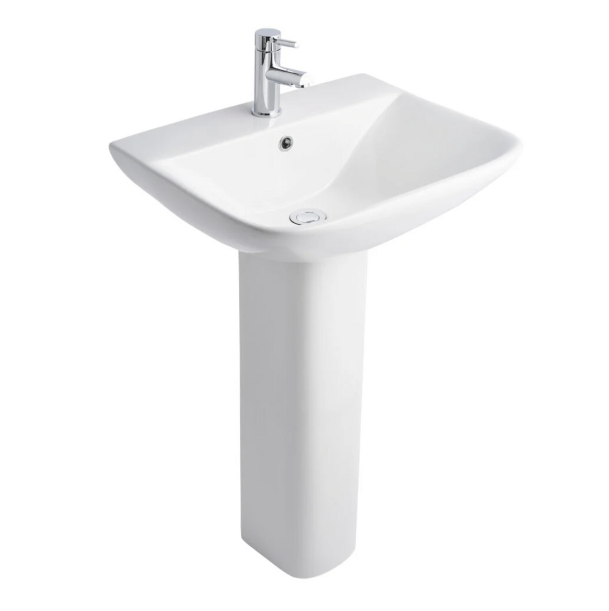 Kartell K-VIT Primo Square 550mm 1 Tap Hole Basin and Full Pedestal- White Gloss (PRI-55BAS-SQ-PRI-PED)