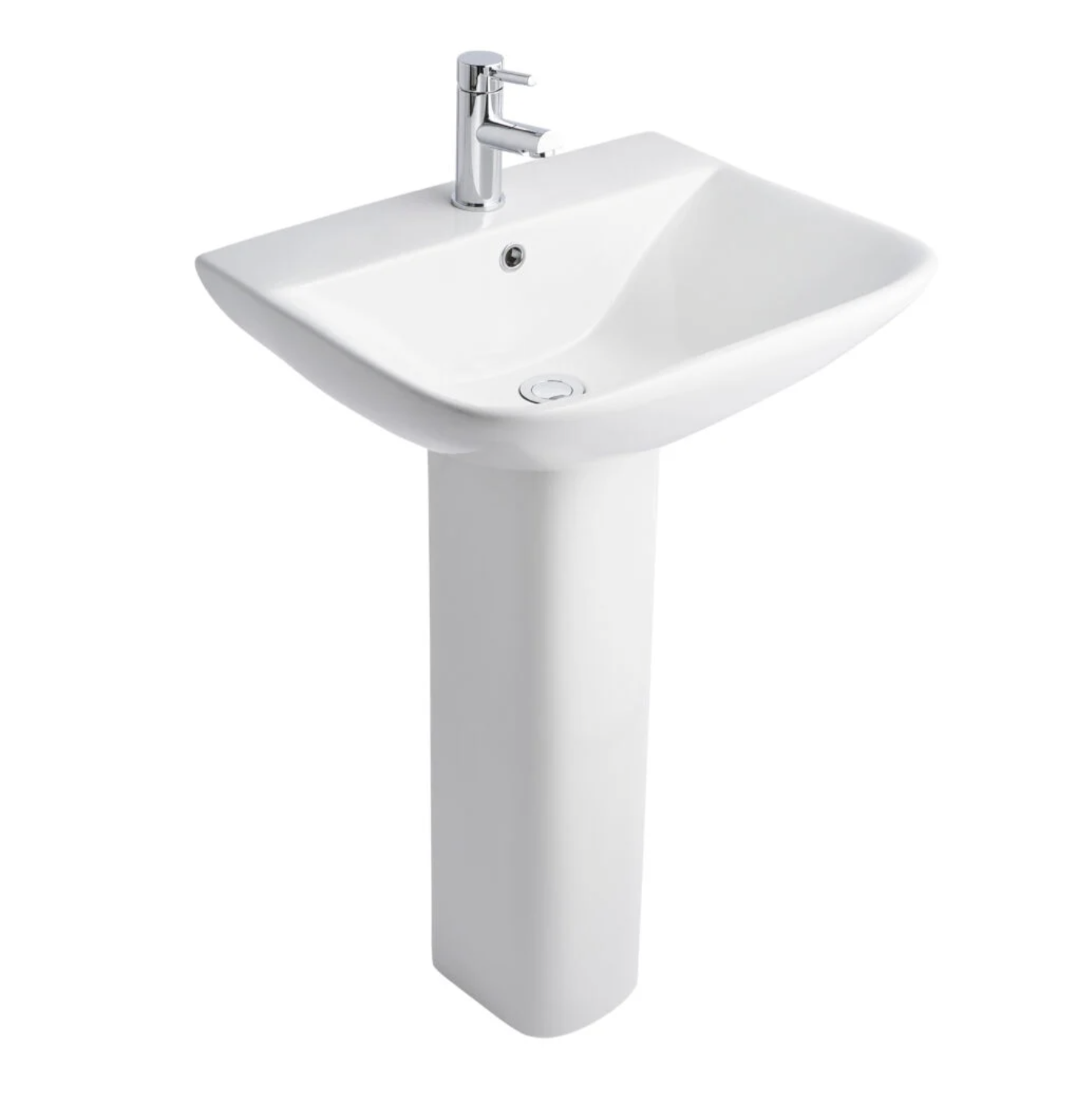 Kartell K-VIT Primo Square 550mm 1 Tap Hole Basin and Full Pedestal- White Gloss (PRI-55BAS-SQ-PRI-PED)