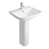 Kartell K-VIT Primo Square 550mm 1 Tap Hole Basin and Full Pedestal- White Gloss (PRI-55BAS-SQ-PRI-PED)