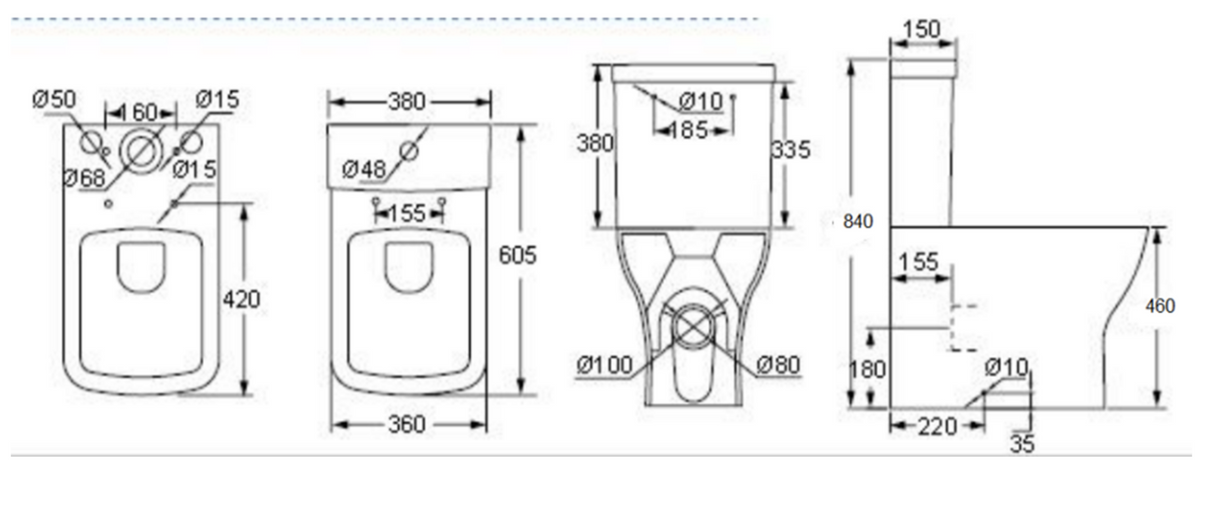 Kartell K-VIT Primo Square Rimless Fully Shrouded Comfort Height Pan and Soft Close Seat – White Gloss (PRI-CH-SQ-PRI-SEAT-SQ))