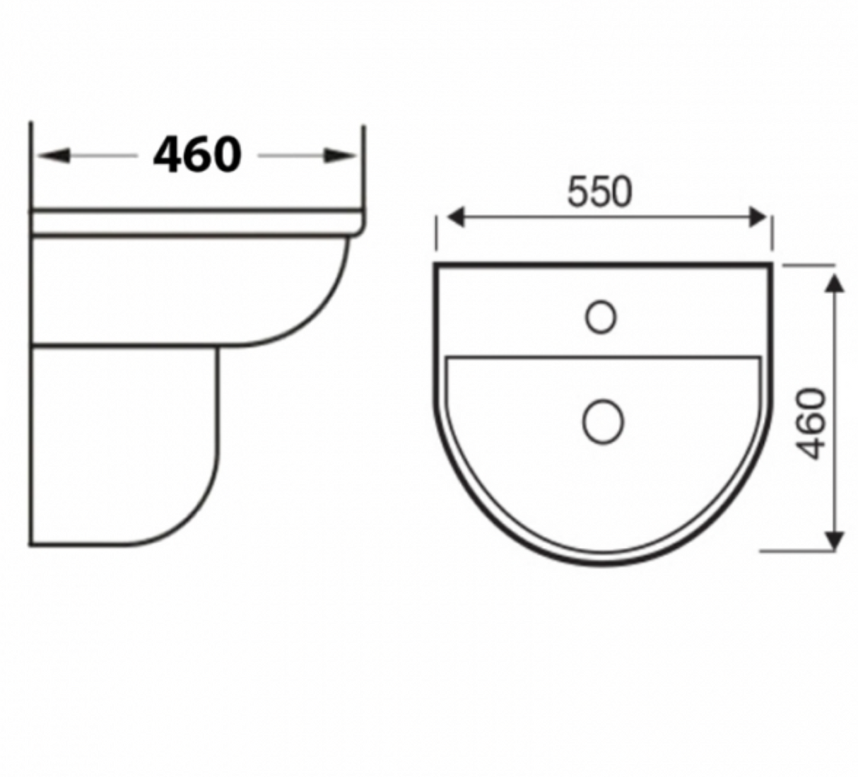 Kartell K-VIT Proton 540mm 1 Tap Hole Basin with Pedestal Options – White Gloss (PRO540BAS1)