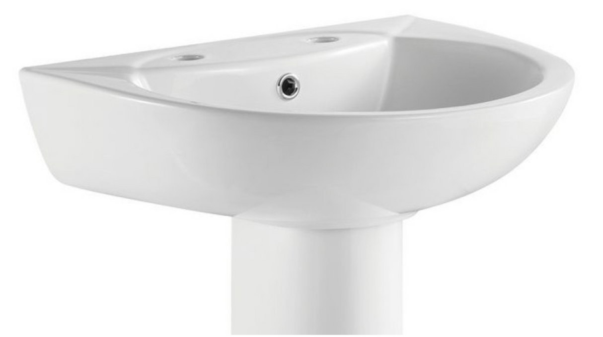 Kartell K-VIT Proton 540mm 2 Tap Hole Basin with Pedestal Options – White Gloss (PRO540BAS2)