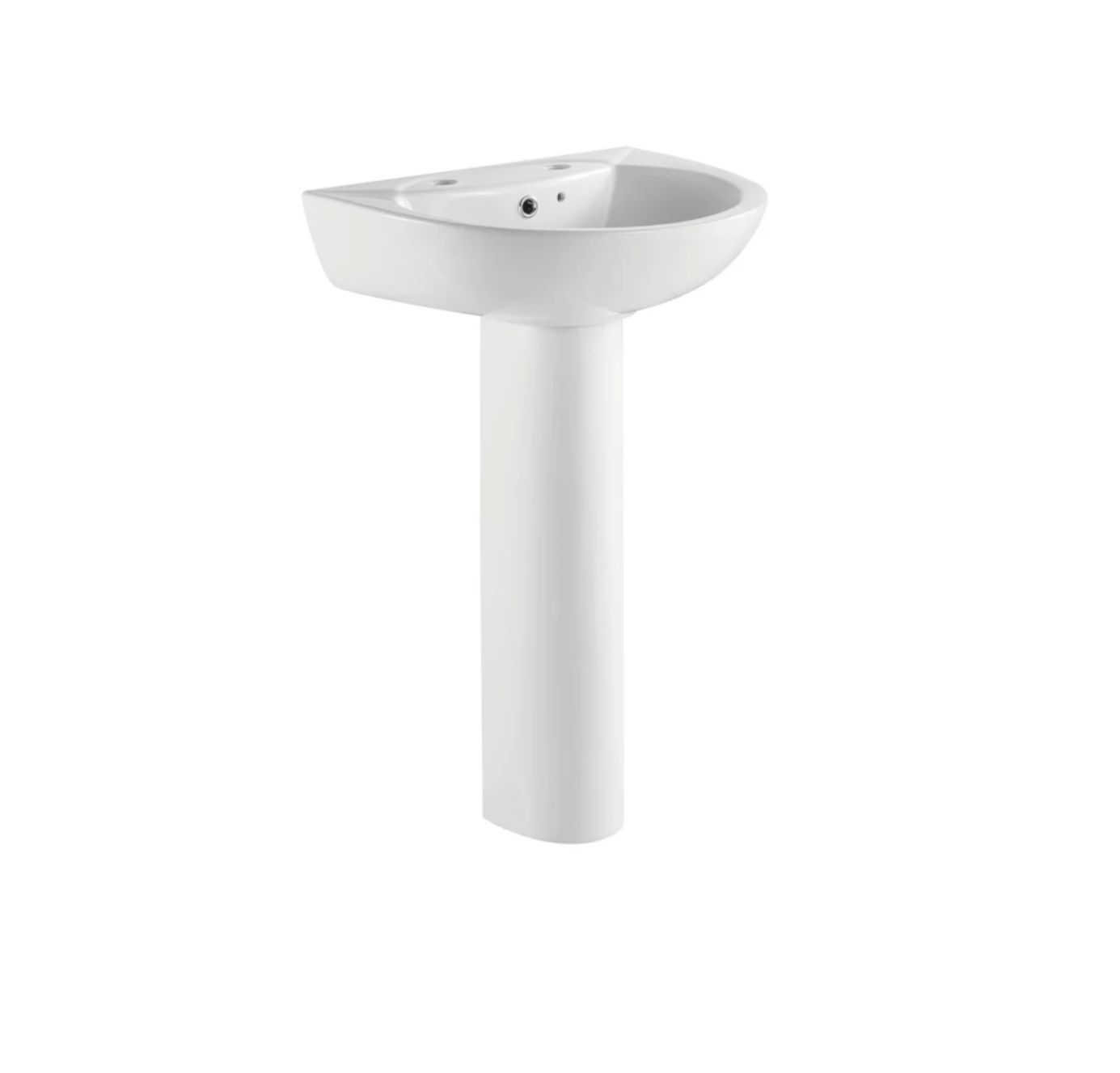 Kartell K-VIT Proton 540mm 2 Tap Hole Basin with Pedestal Options – White Gloss (PRO540BAS2)