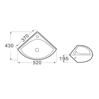 Kartell K-VIT Proton Corner 1 Tap Hole Basin- White Gloss (PROCRNBAS1)