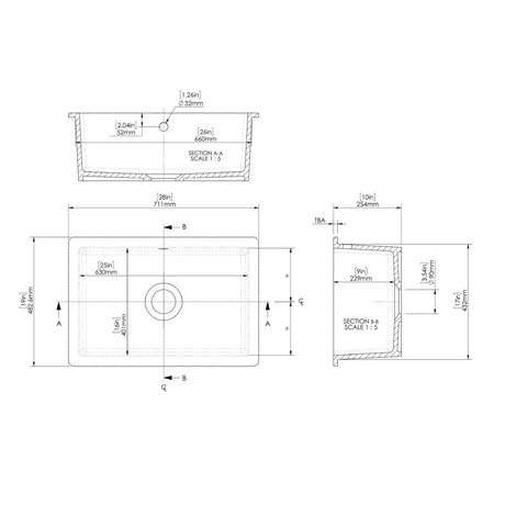 Nuie Fireclay Single Bowl Rectangular Inset Sink With Central Waste And Overflow – 548 x 442mm, 711 x 482mm & 762 x 457mm, photo 5