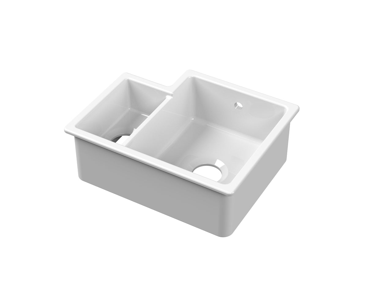 Nuie 549 x 441mm Fireclay 1.5 Bowl Rectangular Inset Sink – White, photo 3
