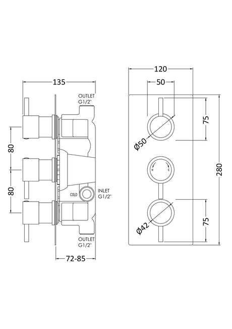 Nuie Triple Thermostatic Shower Valve – Chrome, photo 3