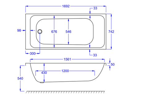 Kartell K-VIT Refine 1700 x 750mm bath from above