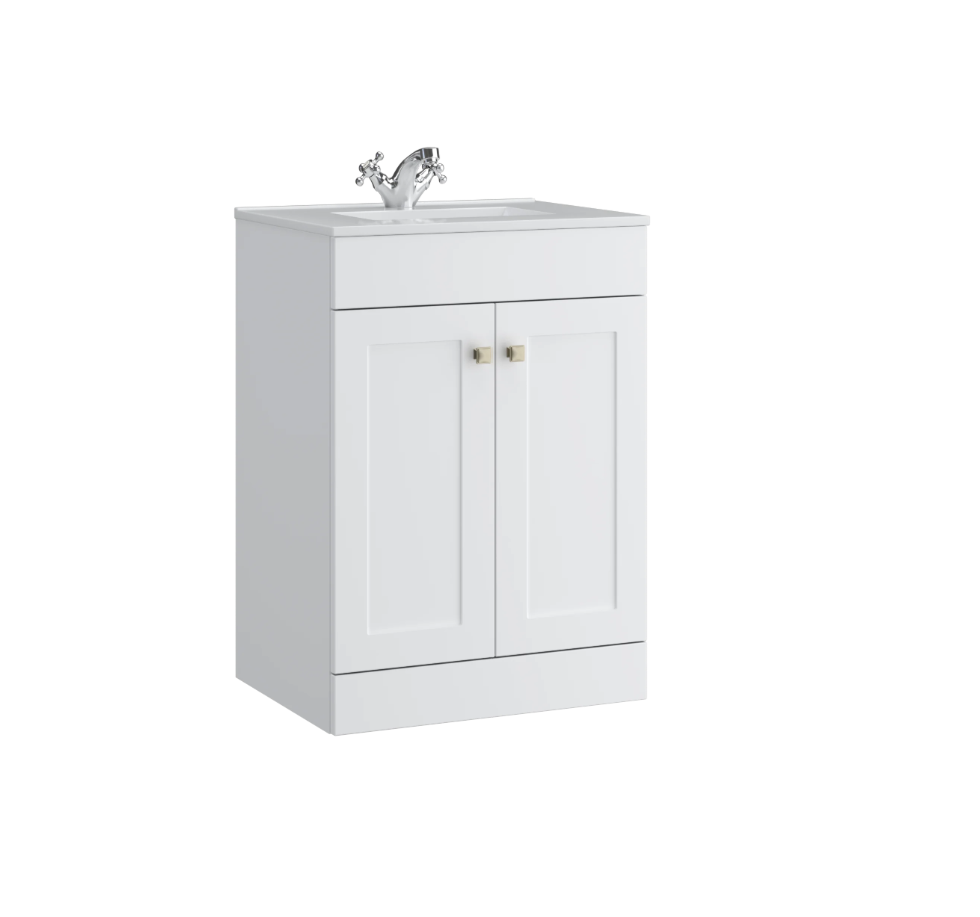 Kartell K-VIT Sanctuary 500mm 2 Door Floor Standing Unit With Ceramic Basin- Matt White (SAN500FSDO-SW FUR063PU)