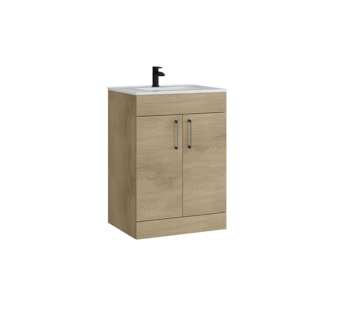 Kartell K-VIT Dove 600mm 2 Door Floor Standing Unit With Ceramic Basin - Torro Oak (SAN600FSDO-TO- FUR057PU)