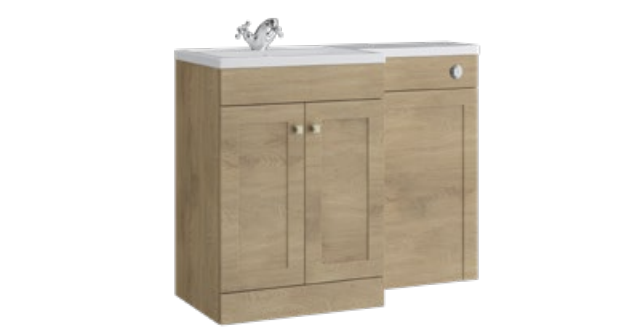 Kartell K-VIT Sanctuary 1100mm L-Shaped Door Unit Left-Hand Furniture Pack - Torro Oak - Cistern Included (SAN600FSDO-TO -SANLSWC-TO - FUR430NEW - ACC001N)