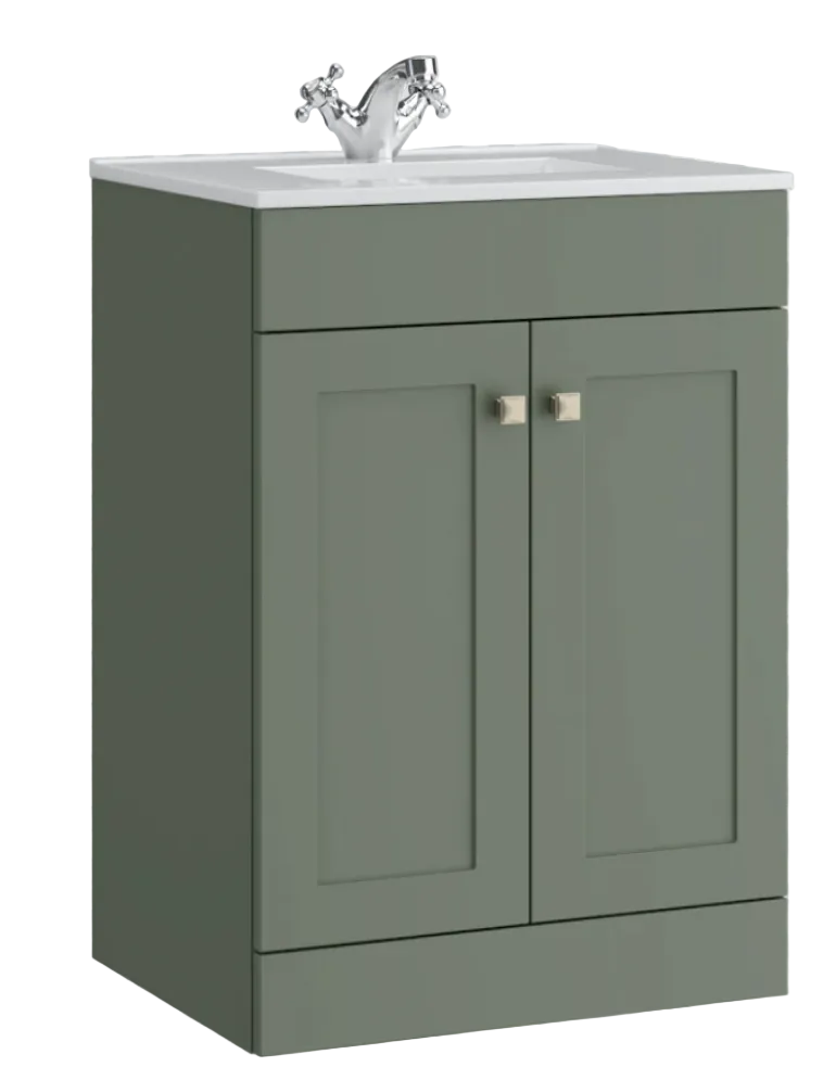 Kartell K-VIT Sanctuary 600mm 2 Drawer Floor Standing Unit With Ceramic Basin-Corymbia Green(SAN600FSDR-CG FUR057PU)