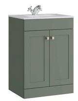Kartell K-VIT Sanctuary 600mm 2 Drawer Floor Standing Unit With Ceramic Basin-Corymbia Green(SAN600FSDR-CG FUR057PU)