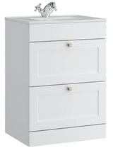 Kartell K-VIT Sanctuary 600mm 2 Drawer Floor Standing Unit With Ceramic Basin-Matt White (SAN600FSDR-SW FUR057PU)