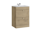 Kartell K-VIT Sanctuary 600mm 2 Drawer Floor Standing Unit With Ceramic Basin-Torro Oak (SAN600FSDR-TO FUR057PU)
