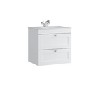 Kartell K-VIT Sanctuary 600mm 2 Drawer Wall Mounted Unit With Ceramic Basin-Matt White (SAN600WMDR-SW FUR057PU)