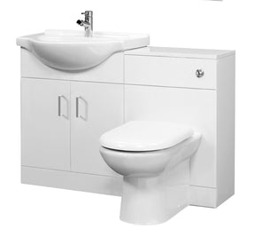Nuie Saturn Furniture Pack With Round Basin, Back To Wall Toilet & Seat – Gloss White