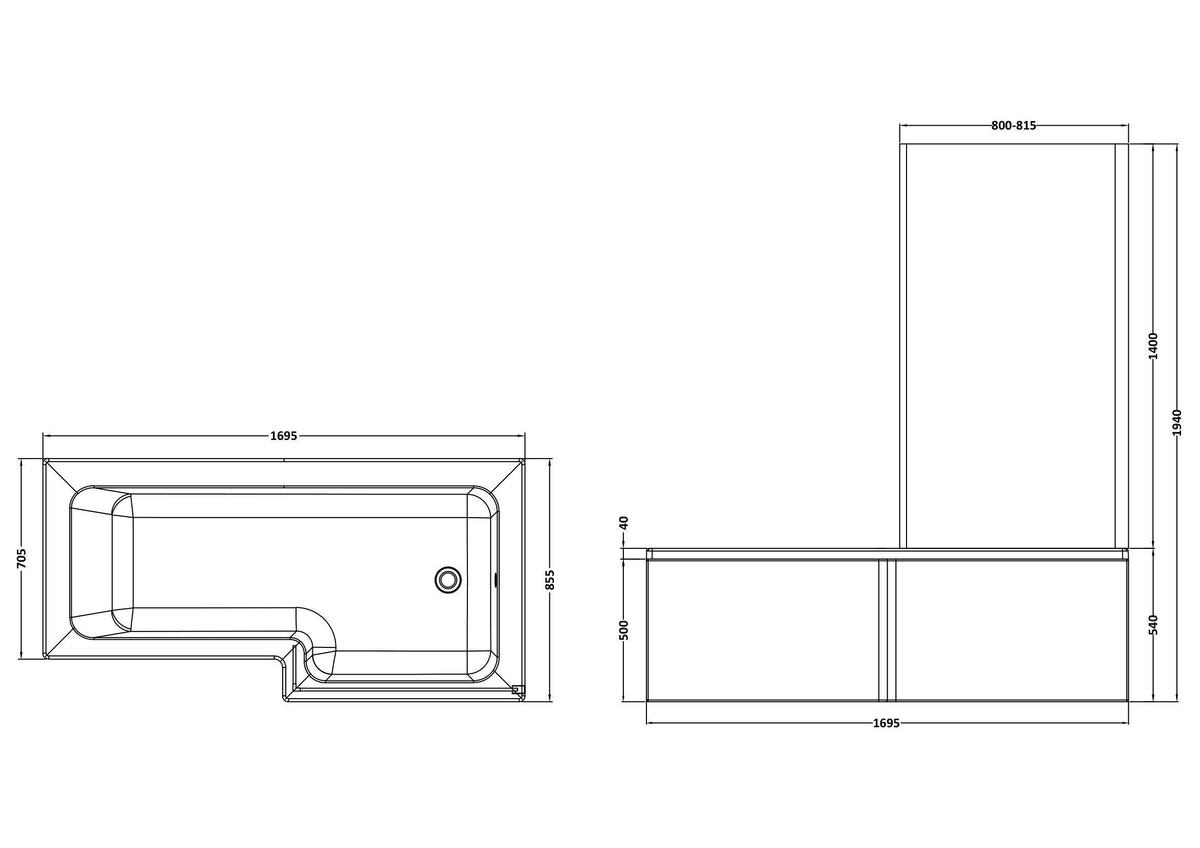 Nuie 1700mm Square Shower Bath With Screen, Side Panel And Legs Set – White, photo 3