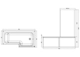 Nuie 1700mm Square Shower Bath With Screen, Side Panel And Legs Set – White, photo 3