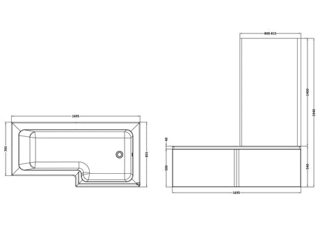 Nuie 1700mm Square Shower Bath With Screen, Side Panel And Legs Set – White, photo 3