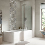 Nuie 1700mm Square Shower Bath With Screen, Side Panel And Legs Set – White