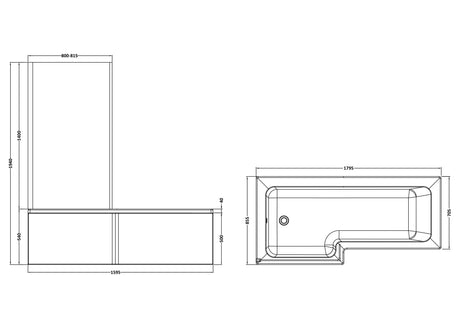 Nuie Square Shower Bath, Screen And Panel Set – 1600mm & 1800mm, photo 4