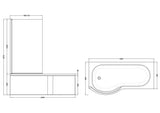 Nuie 1700mm P-Shaped Shower Bath With Screen, Side Panel And Leg Set – White, photo 4