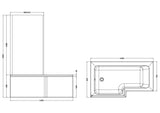 Nuie 1500mm Square Shower Bath Set with Screen, Side Panel And Leg Set – White, photo 4