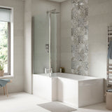 Nuie 1500mm Square Shower Bath Set with Screen, Side Panel And Leg Set – White