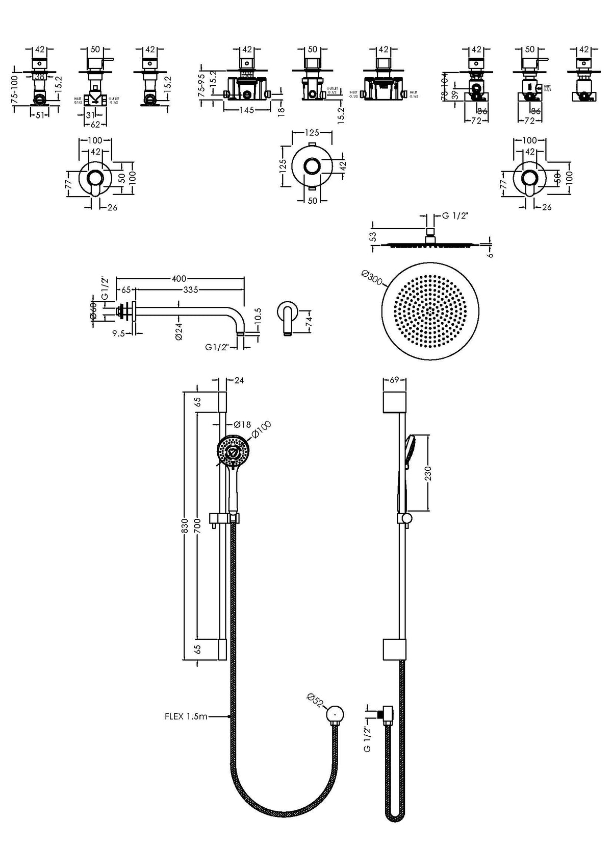 Nuie Arvan 2 Outlet Concealed Shower Valve With Stop Tap & Diverter – Chrome, photo 3