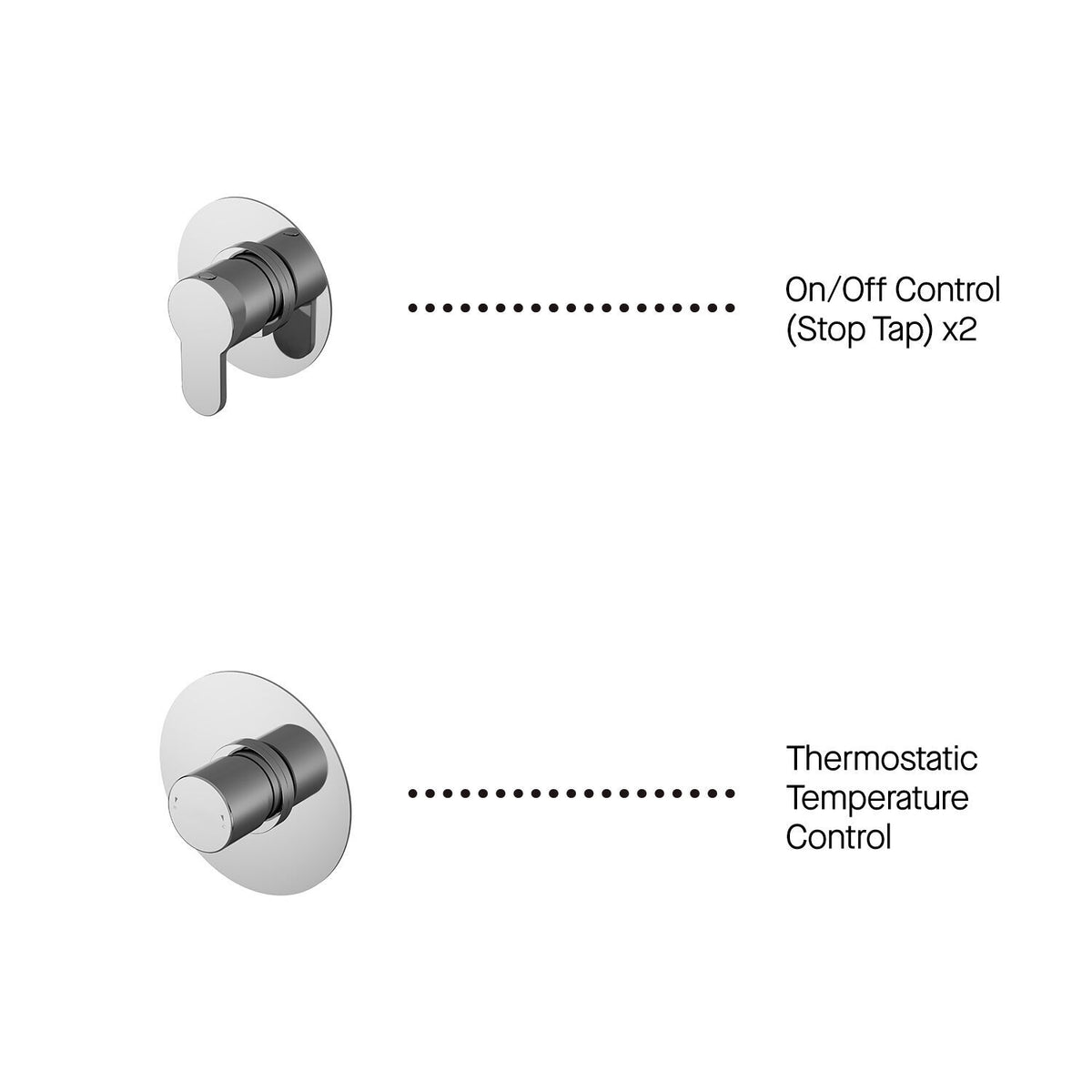 Nuie Arvan 2 Outlet Concealed Shower Valve With Stop Taps – Chrome, photo 4