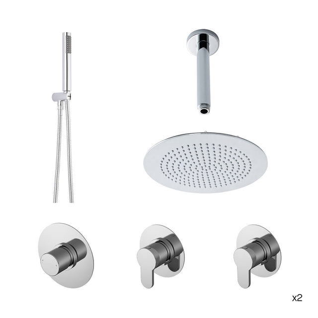 Nuie Arvan 2 Outlet Thermostatic Double Shower Bundle With Heads & Handsets – Chrome