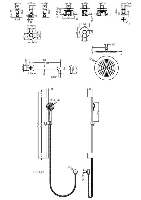 Nuie Arvan 3 Outlet Concealed Shower Valve With 3 Body Jets – Chrome, photo 3
