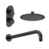 Nuie Arvan Twin Thermostatic Valve, Wall-Mounted Arm And Fixed Head – Chrome, Matt Black or Brushed Brass, photo 2