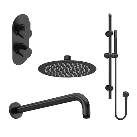 Nuie Arvan Twin Thermostatic Valve With Diverter, Shower Arm, Fixed Shower Head And Slider Rail Kit – Chrome, Matt Black or Brushed Brass, photo 2