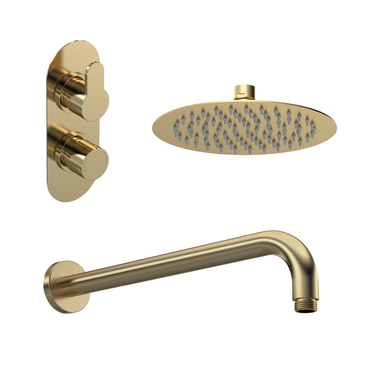 Nuie Arvan Twin Thermostatic Valve, Wall-Mounted Arm And Fixed Head – Chrome, Matt Black or Brushed Brass, photo 3
