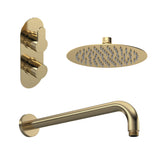 Nuie Arvan Twin Thermostatic Valve, Wall-Mounted Arm And Fixed Head – Chrome, Matt Black or Brushed Brass, photo 3