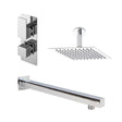 Nuie Windon Twin Thermostatic Valve, Square Wall-Mounted Shower Arm And Fixed Head – Chrome, Matt Black or Brushed Brass