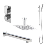 Nuie Windon Twin Thermostatic Valve With Diverter, Shower Arm, Fixed Shower Head And Slider Rail Kit – Chrome, Matt Black or Brushed Brass