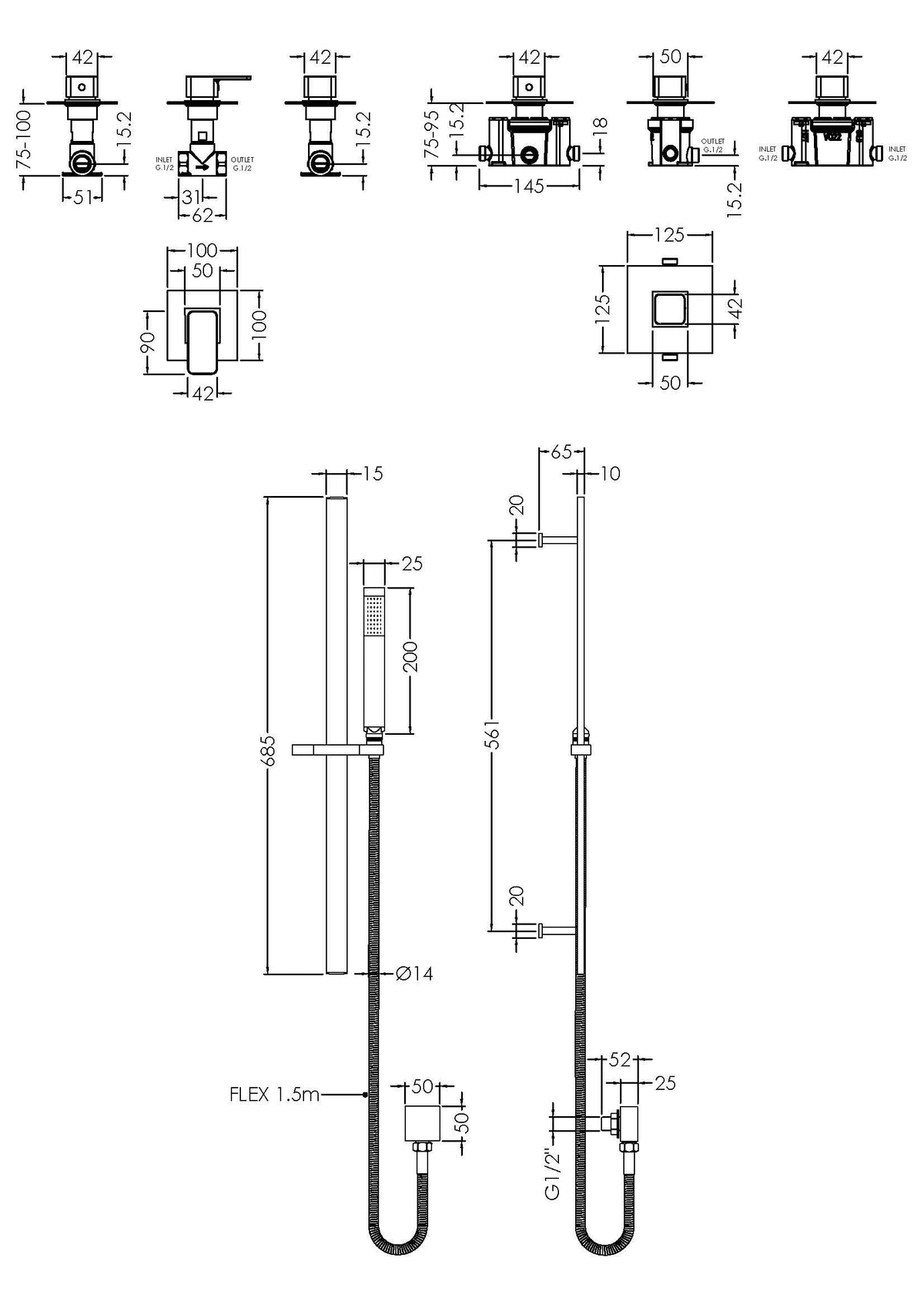 Nuie Windon Concealed 1 Outlet Thermostatic Shower Valve With Cartridge – Chrome, photo 3