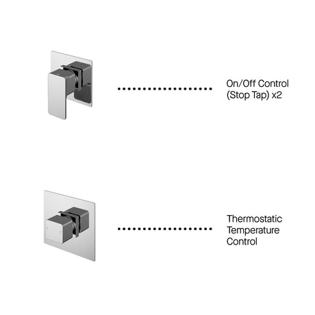 Nuie Windon Square Concealed 2 Outlet Thermostatic Shower Valve With Stop Taps – Chrome, photo 4